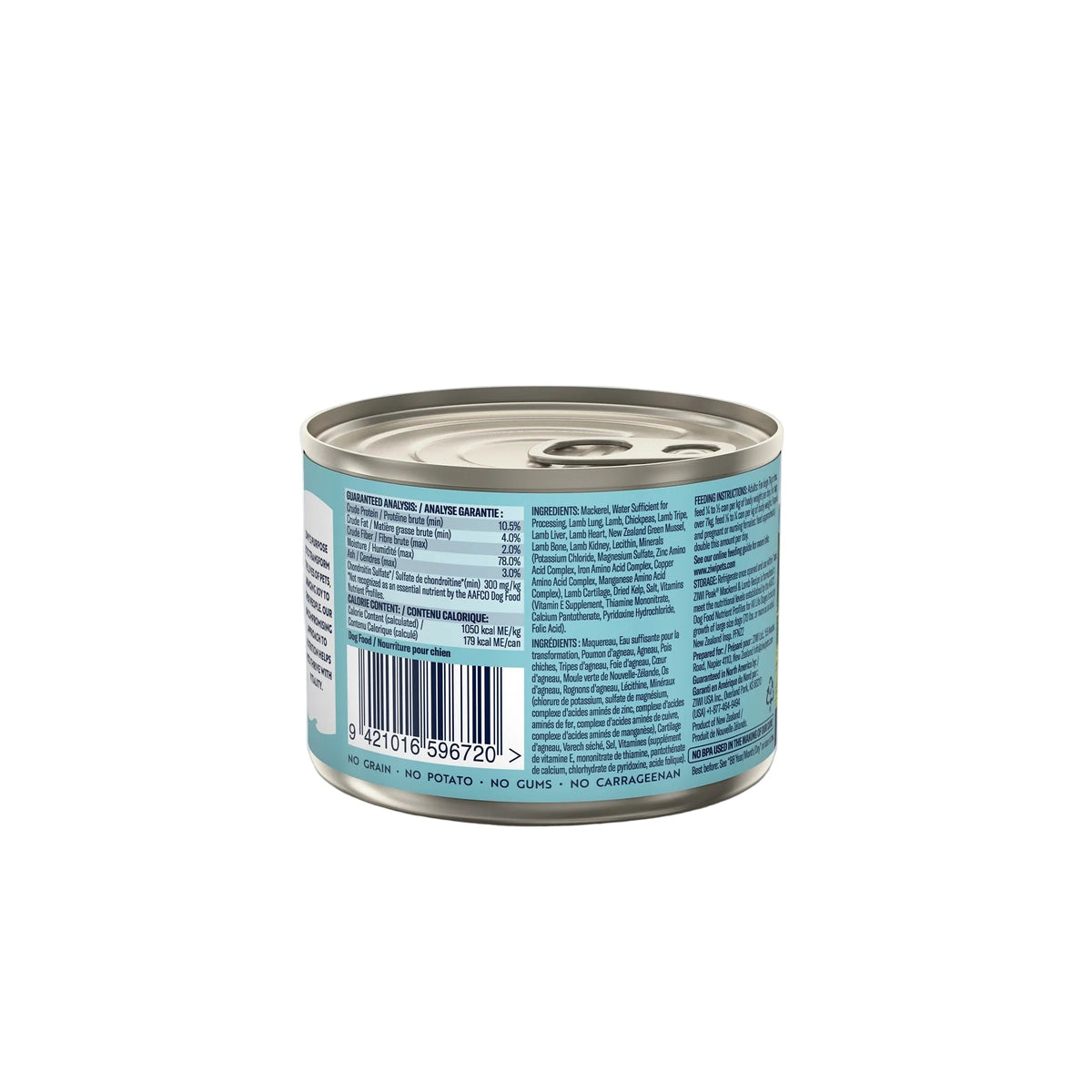ZIWI Peak Canned Wet Mackerel & Lamb Recipe for Dogs (170g) — Best Before Nov 2027