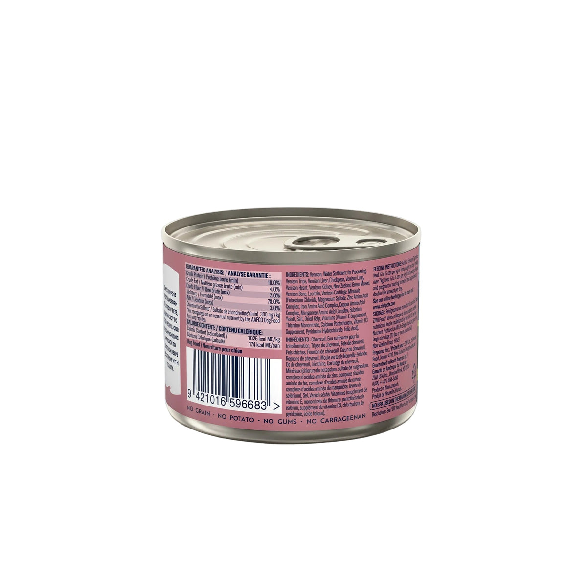 ZIWI Peak Canned Wet Venison Recipe for Dogs (170g) — Best Before Nov 2027