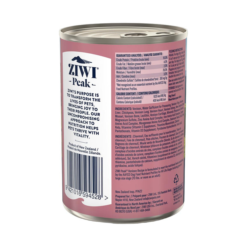 ZIWI Peak Canned Wet Venison Recipe for Dogs (390g) — Best Before Aug 2027