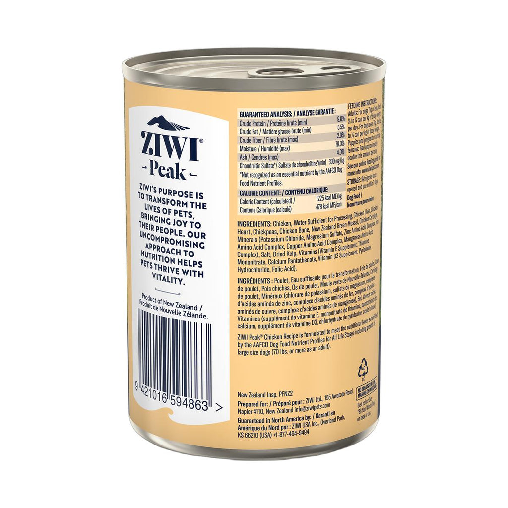 ZIWI Peak Canned Wet Chicken Recipe for Dogs (390g) — Best Before Sep 2027