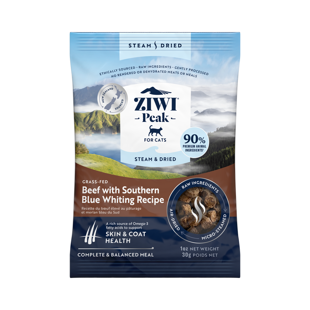 ZIWI Peak Steam & Dried Beef with Southern Blue Whiting cat sample pack 30g - front