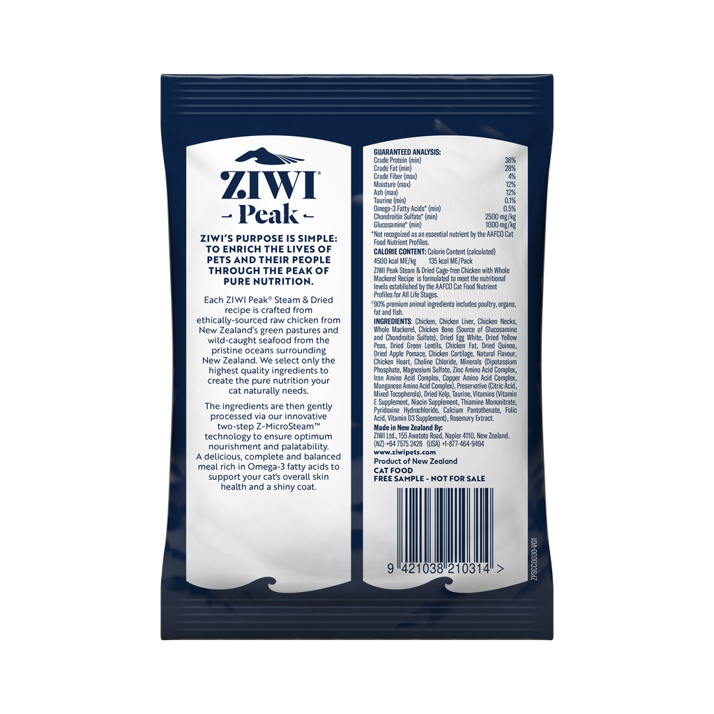 ZIWI Peak Steam & Dried Chicken with Whole Mackerel cat sample pack 30g - back