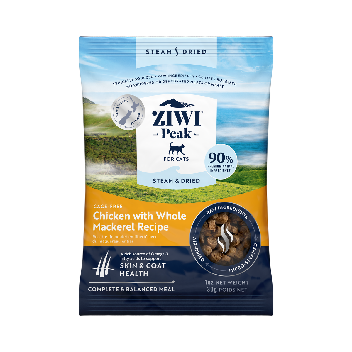 ZIWI Peak Steam & Dried Chicken with Whole Mackerel cat sample pack 30g - front