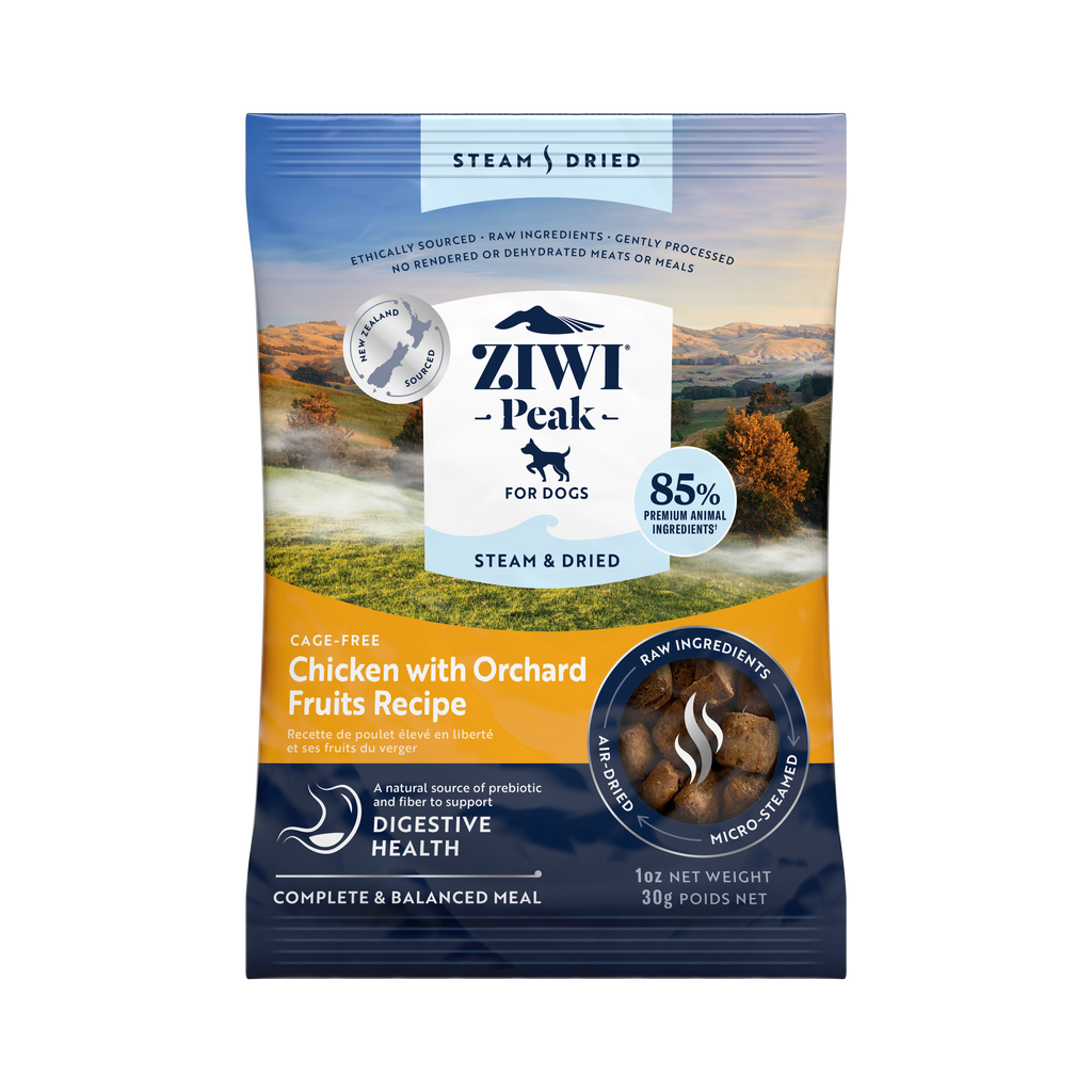 ZIWI Peak Steam & Dried Cage-free Chicken with Orchard Fruits dog sample pack 30g - front
