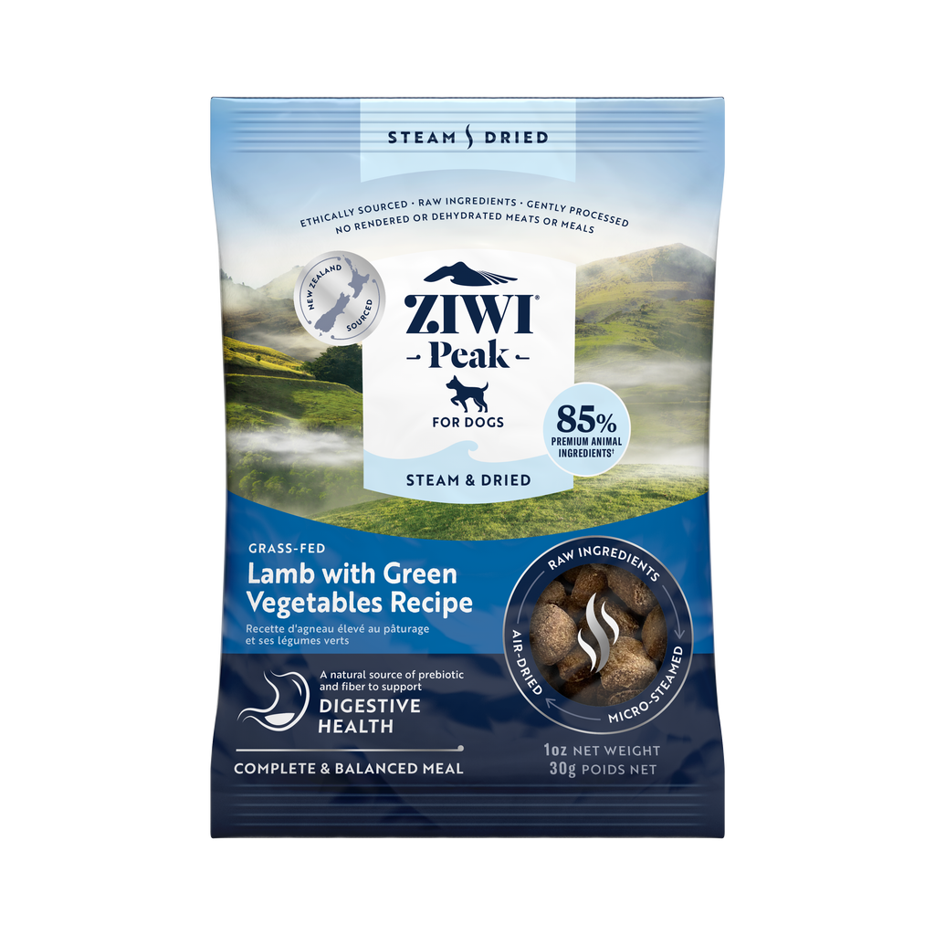 ZIWI Peak Steam & Dried Lamb with Green Vegetables dog sample pack 30g - front