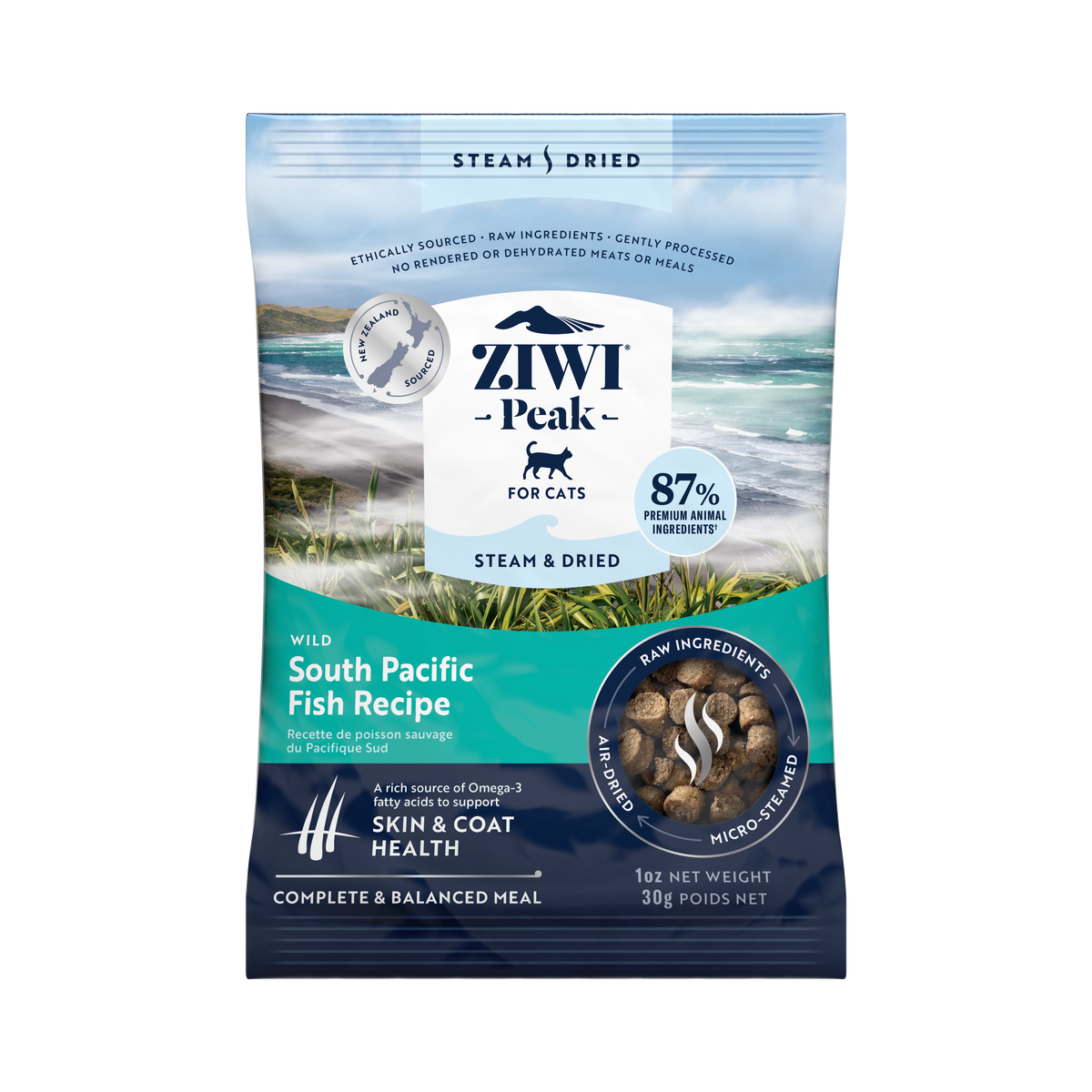 ZIWI Peak Steam & Dried Wild South Pacific Fish cat sample pack 30g - front